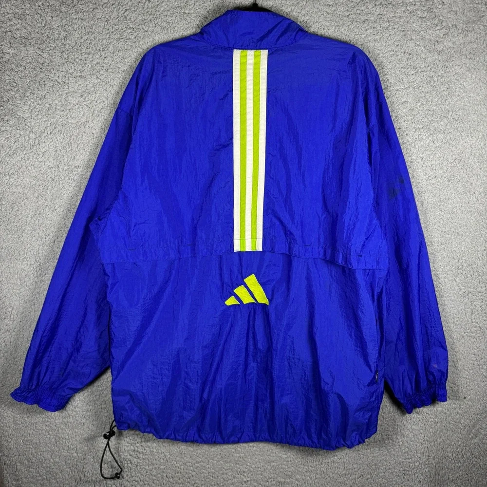 Vintage Adidas Equipment Windbreaker Jacket Mens Large Blue Neon Yellow 90s Zip‎
